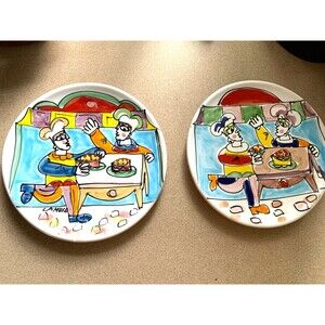 Pair Vintage La Musa Italy Hand Painted (No Two Alike) Plates 8”